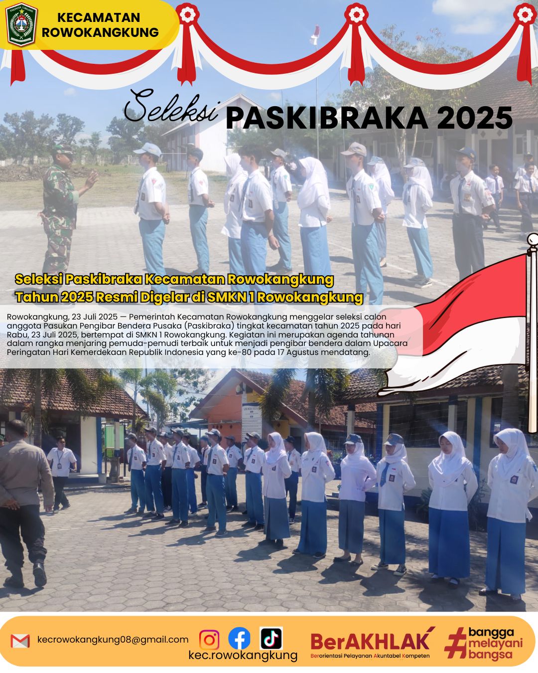 Seleksi Paskibraka Kecamatan Rowokangkung Tahun 2025 Resmi Digelar di SMKN 1 Rowokangkung
