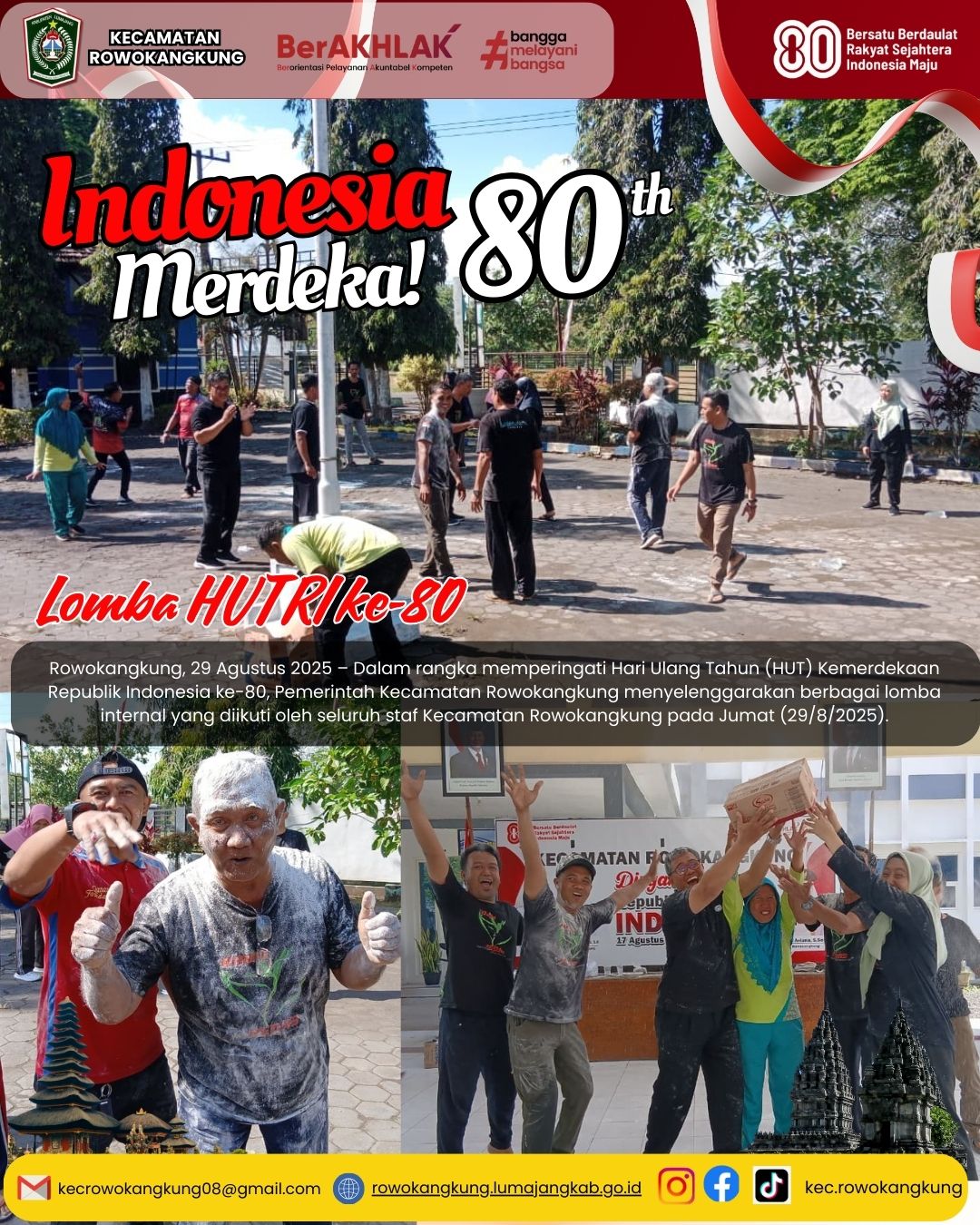 Lomba HUT RI ke-80 Antar Staf Kecamatan Rowokangkung Berlangsung Meriah