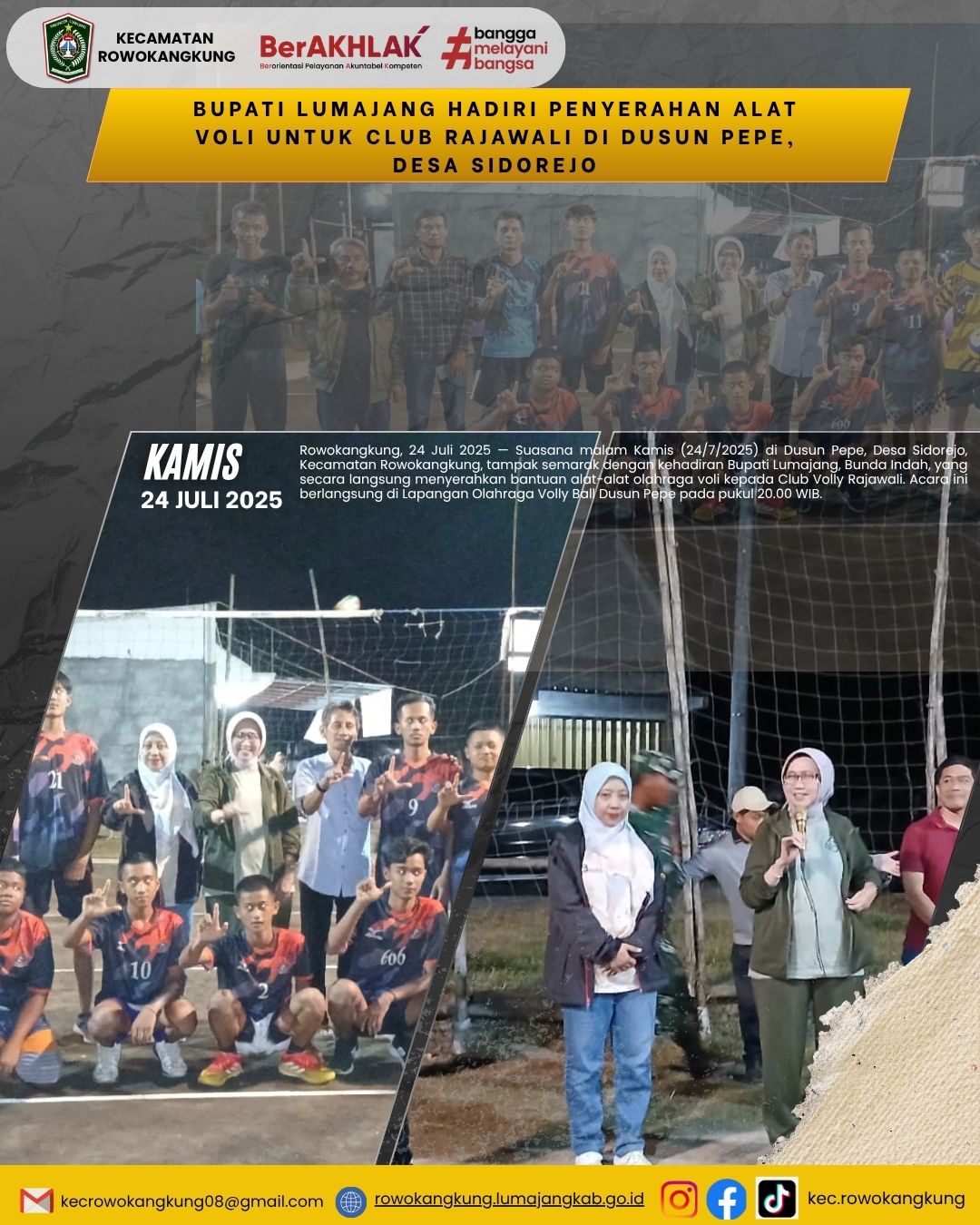 Bupati Lumajang Hadiri Penyerahan Alat Voli untuk Club Rajawali di Dusun Pepe, Desa Sidorejo