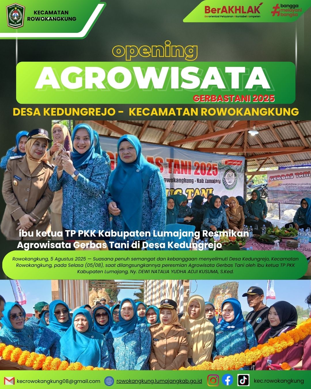 ibu Ketua TP PKK Kabupaten Lumajang Resmikan Agrowisata Gerbas Tani di Desa Kedungrejo