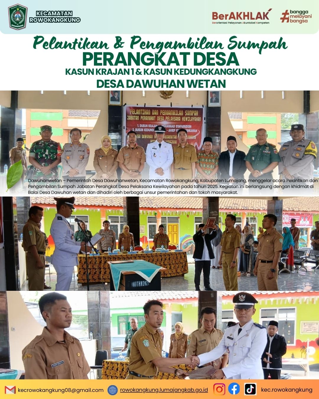 Pelantikan dan Pengambilan Sumpah Jabatan Perangkat Desa Pelaksana Kewilayahan Desa Dawuhan wetan Ta