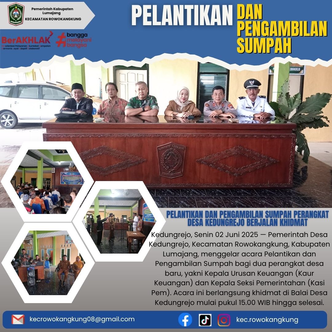 PELANTIKAN DAN PENGAMBILAN SUMPAH PERANGKAT DESA KEDUNGREJO 