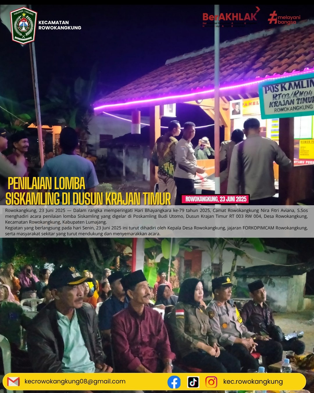 CAMAT ROWOKANGKUNG HADIRI PENILAIAN LOMBA SISKAMLING DI DUSUN KRAJAN TIMUR  Rowokangkung, 23 Juni 20